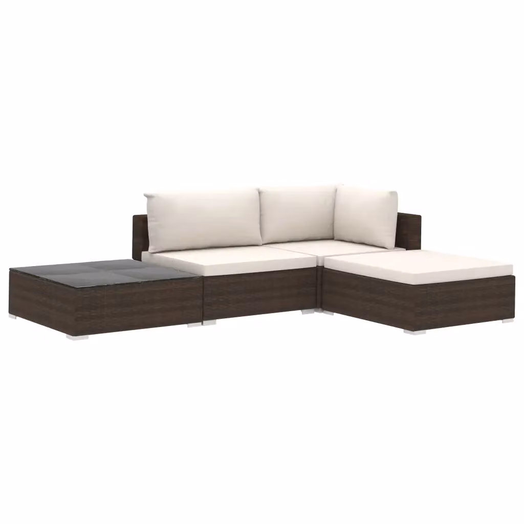 Set di divani da giardino vidaXL 4 pz con cuscini beige e tavolo da esterno marrone in rattan e metallo – 2