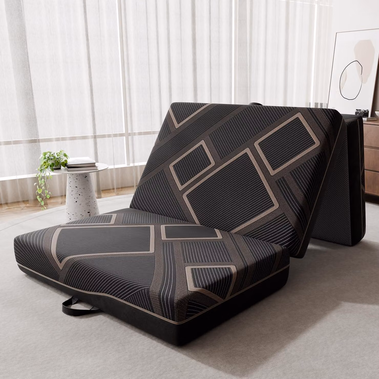 Materasso pieghevole 90x200 cm, alto 15 cm, composto da 3 parti, con rivestimento lavabile