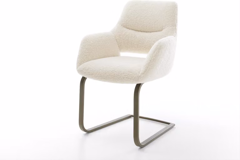 DELIFE Sedia a sbalzo Yago-Flex con braccioli Tessuto teddy Beige Sedia a sbalzo piatta Finitura effetto titanio Molleggiate