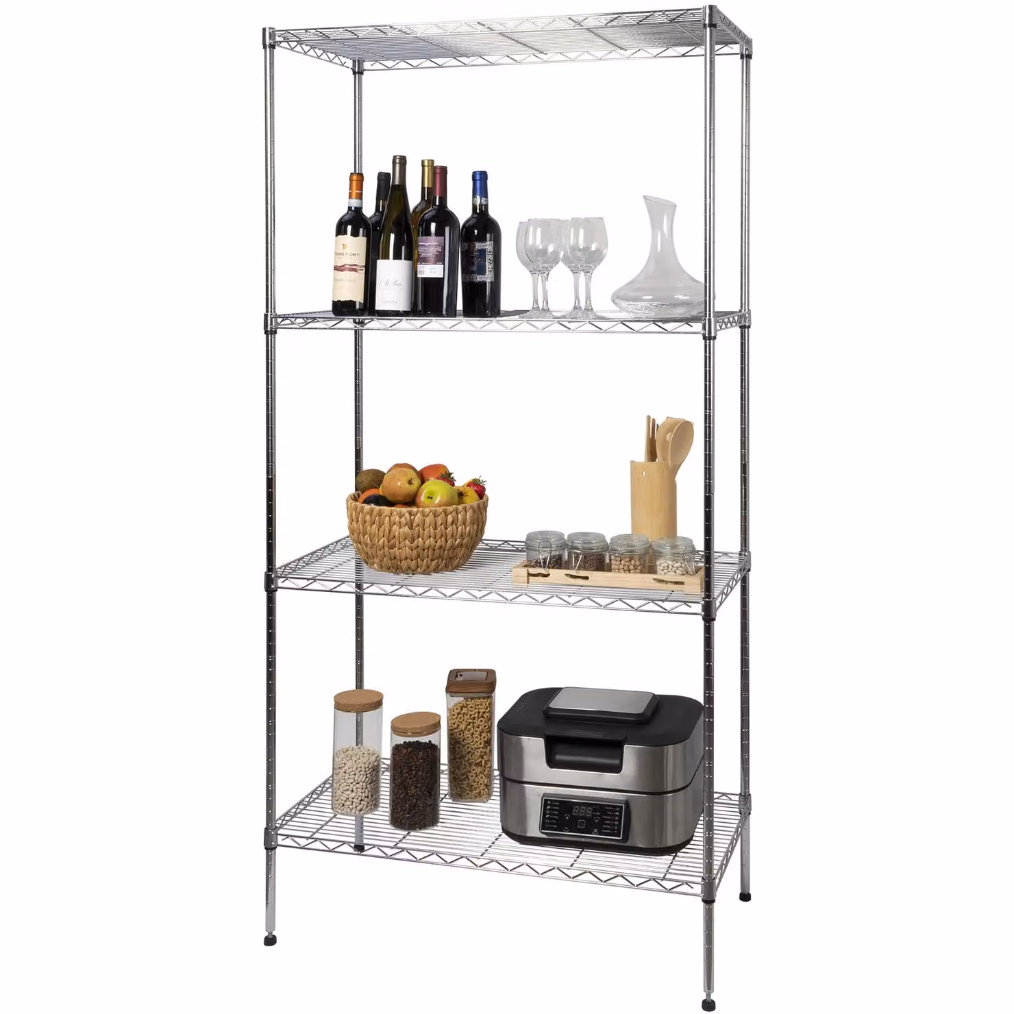 Scaffale multiuso in acciaio VESTIAMO CASA con 4 ripiani, colore argento, H 180 cm x L 89 cm x P 44 cm – 1