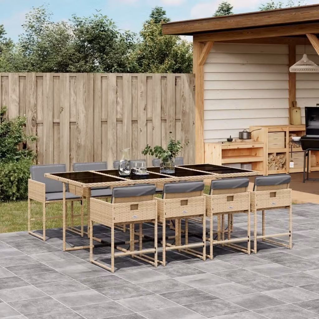 Maison Exclusive - Set Pranzo da Giardino 9 pz con Cuscini Beige Misto Polyrattan