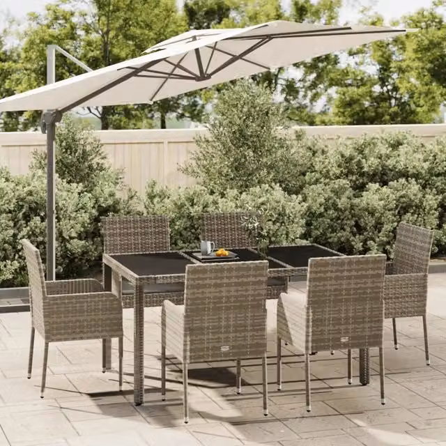 Set da Pranzo da Giardino 7 pz con Cuscini in Polyrattan Grigio 3185008
