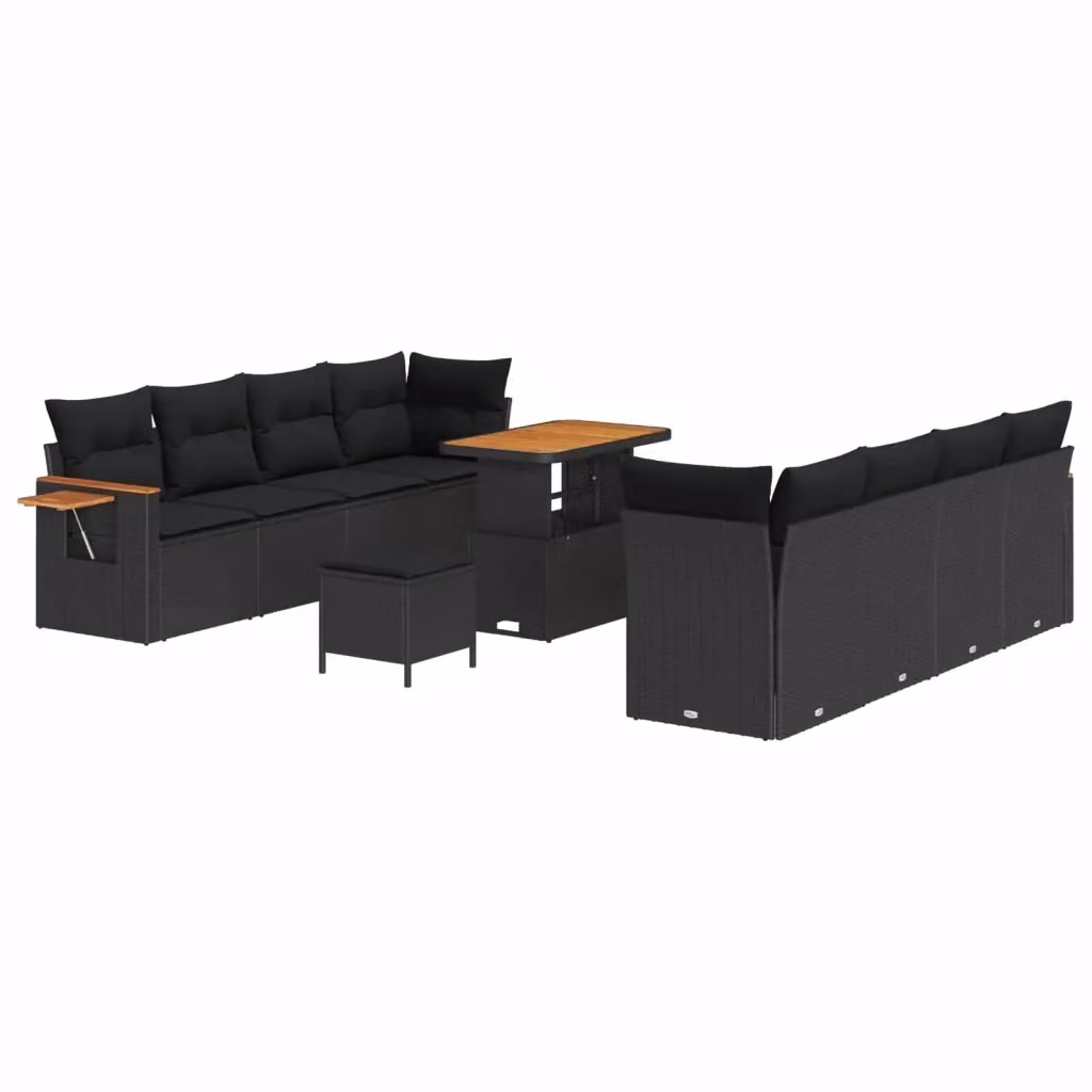 vidaXL Set Divano da Giardino Moderno a L con 12 Pezzi, Nero, con Cuscini e Tavolino, in Polyrattan e Metallo – 2