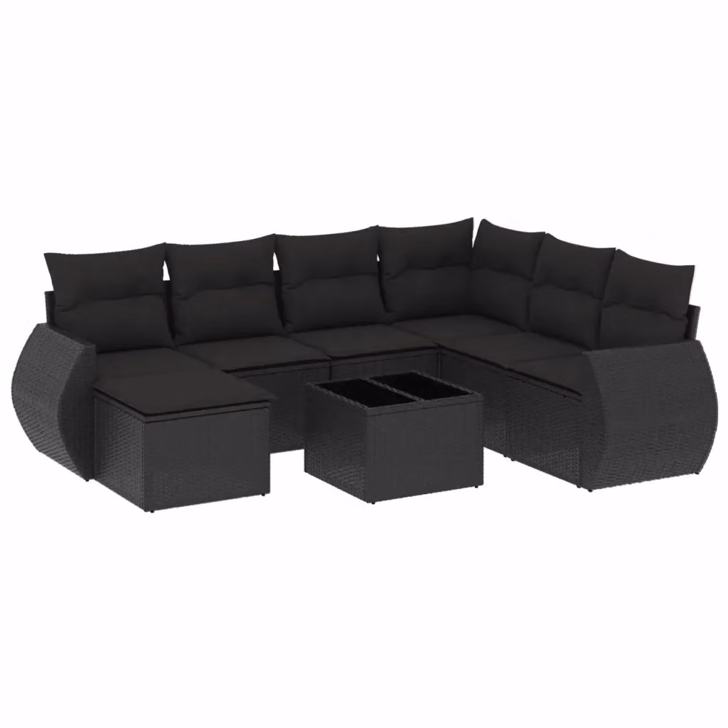 Set Divani da Giardino vidaXL a Forma di L in Polyrattan Nero con 8 Pezzi e Cuscini Imbottiti – 2