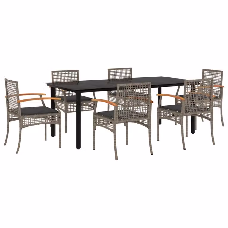 Set da Pranzo da Giardino 7 pz con Cuscini in Polyrattan Grigio