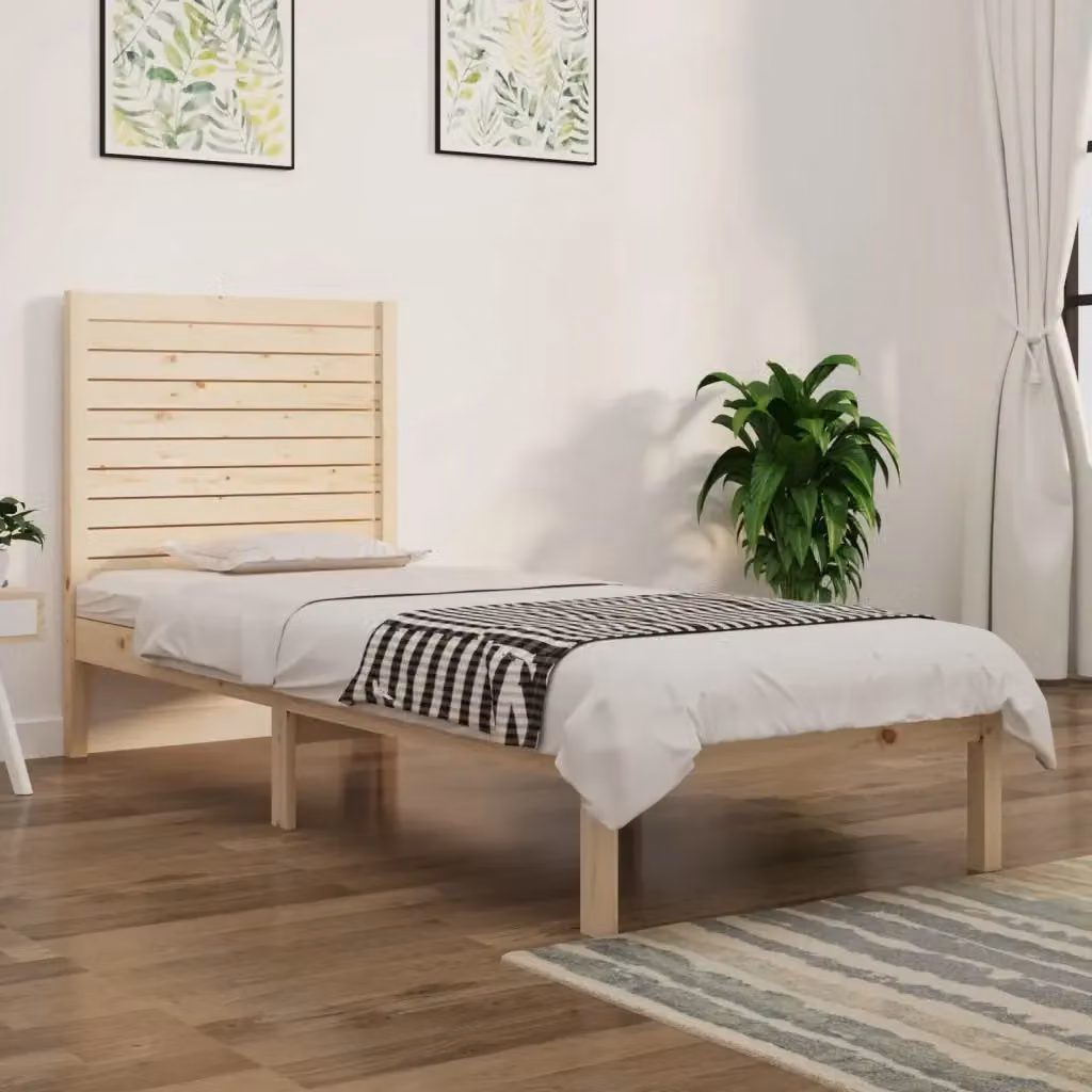 Letto singolo in legno massello di pino bianco stile rustico L/P/H: 190 x 90 x 96 cm – 2