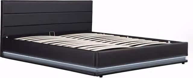 Letto Anastasia con contenitore e illuminazione LED in tessuto nero L/P: 140 x 190 cm – 1