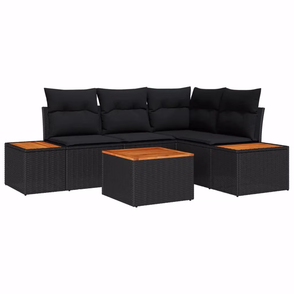 Set Divano da Giardino a L vidaXL in Polyrattan Nero con Cuscini e Tavolino da Caffè per 4 Persone – 2