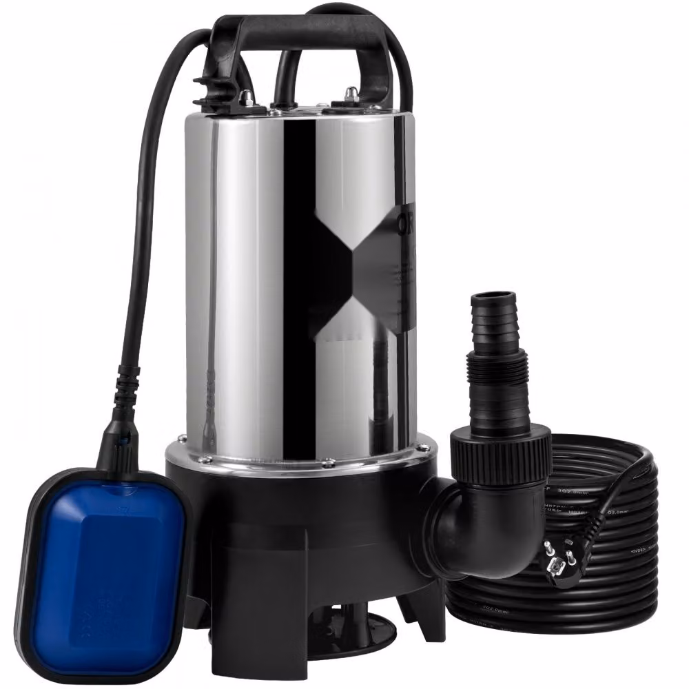 Pompa sommergibile 1100W - Pompa per acque reflue 230V - Portata pompa da giardino 333,3L/min - Pompa sommergibile per acque reflue IPX8 certificata CE - Uscita tagliabile a misura per acqua di piscine e laghetti
