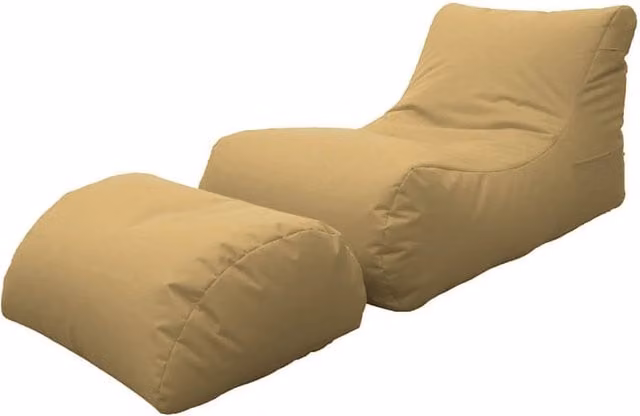 Poltrona Pouf Chaise Longue con Poggiapiedi Avalli in Poliestere Beige