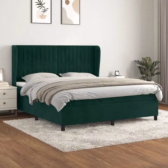 Letto Ibrido vidaXL con Giroletto a Molle e Materasso in Velluto Verde Scuro e Bianco L/P: 180 x 200 cm