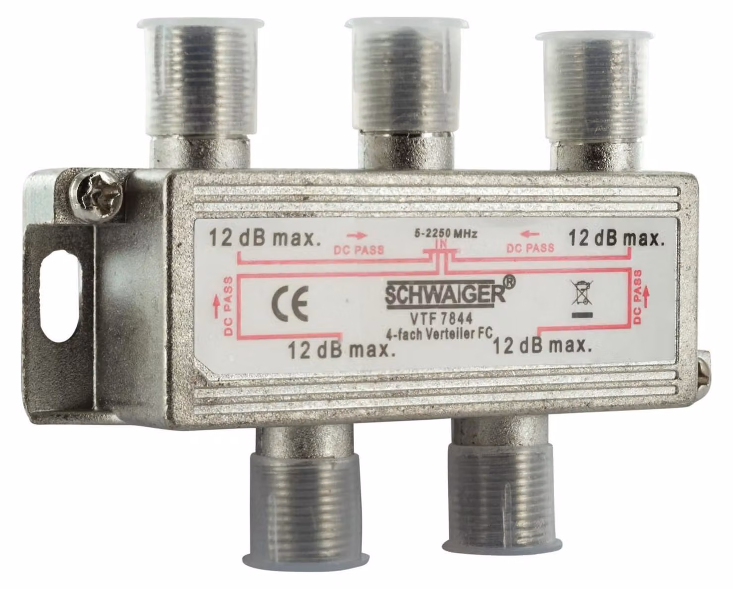 Schwaiger TV-Splitter Verteiler 4-fach 5-2250MHz Silber