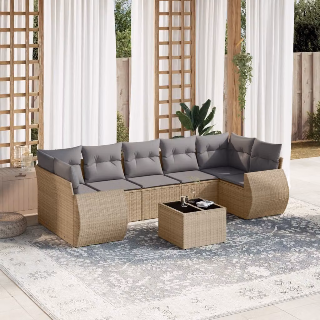 Maison Exclusive - Set Divano da Giardino 8 pz con Cuscini Beige in Polyrattan