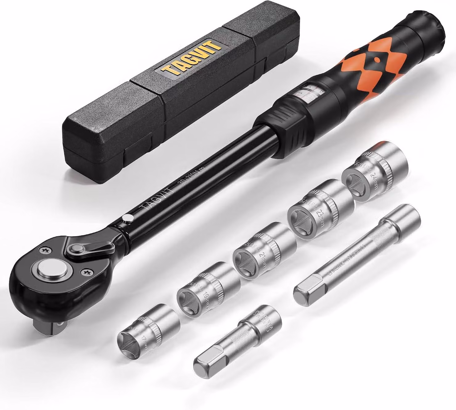 Chiave dinamometrica da 1/2 pollice, con coppia da 30-210 Nm, set da 8 pezzi con bussole da 17-24 mm, per uso in officina