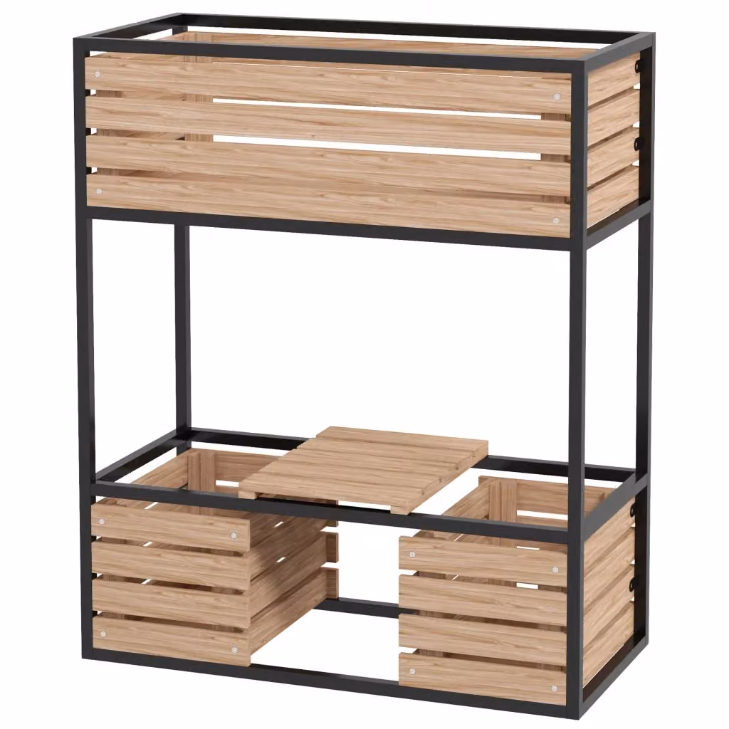 Fioriera a gradini XYLO a 3 livelli in legno di abete e metallo nero, L: 83 cm, P: 39 cm, H: 100 cm – 2