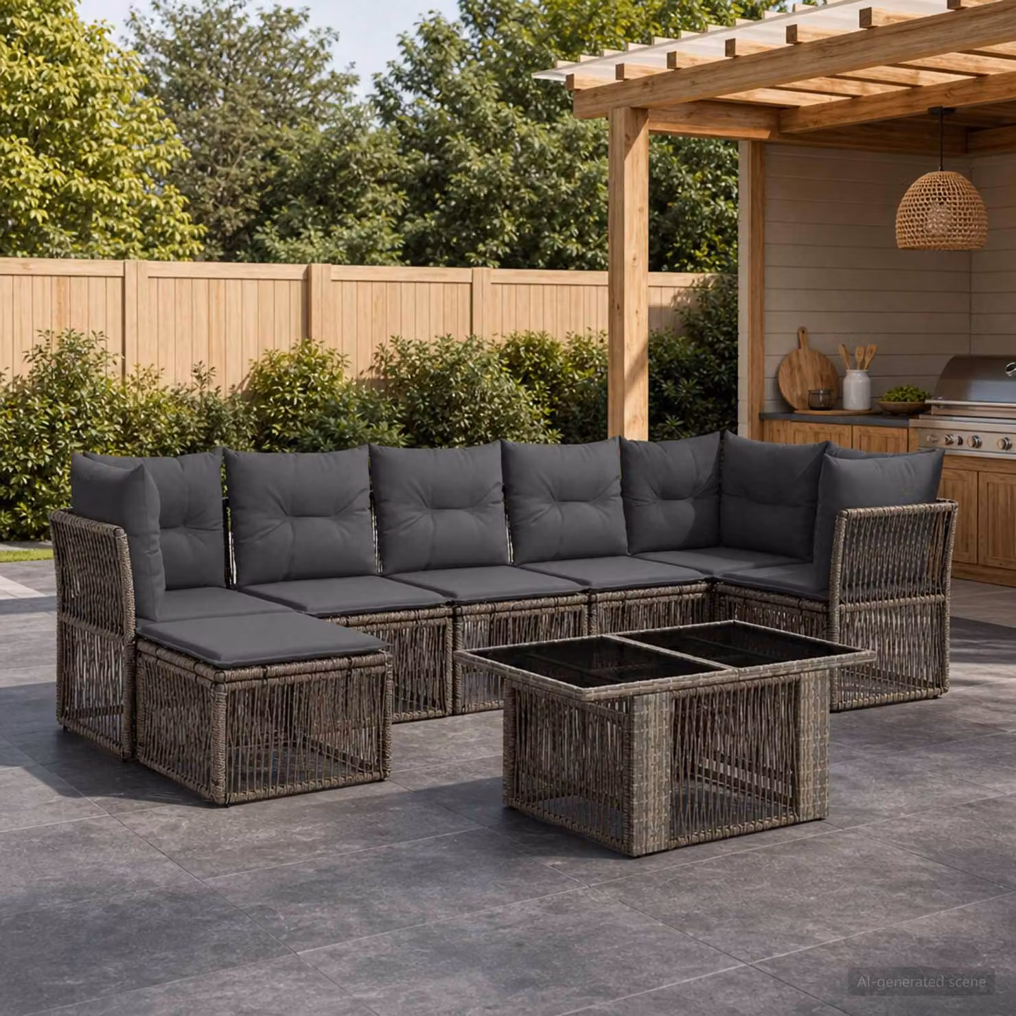 Set Divano da Giardino vidaXL 8 pz in Polyrattan Grigio con Cuscini e Tavolino