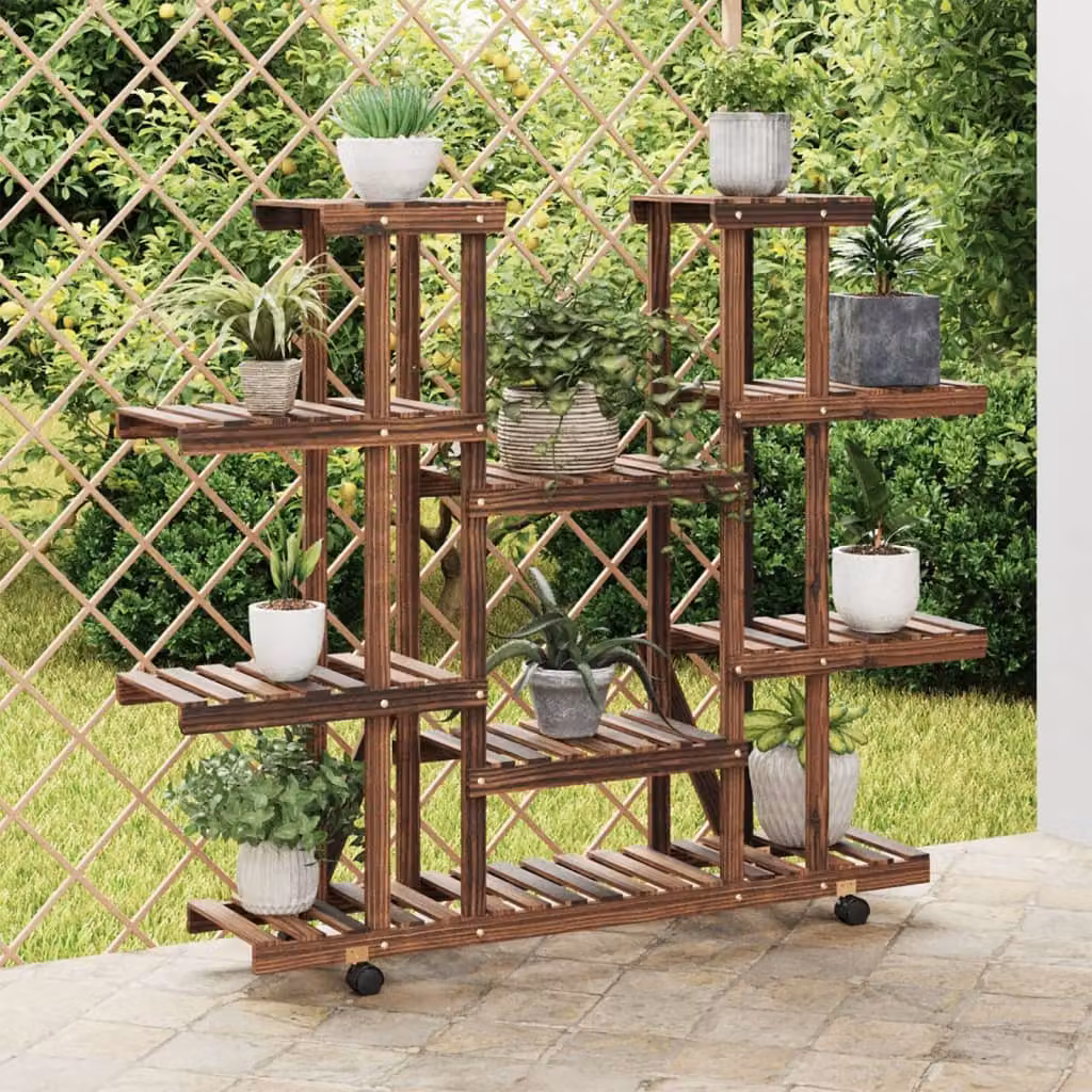 vidaXL Portafiori con Ruote in Legno di Abete Massello, Colore Marrone, L 110 x P 25 x H 115 cm