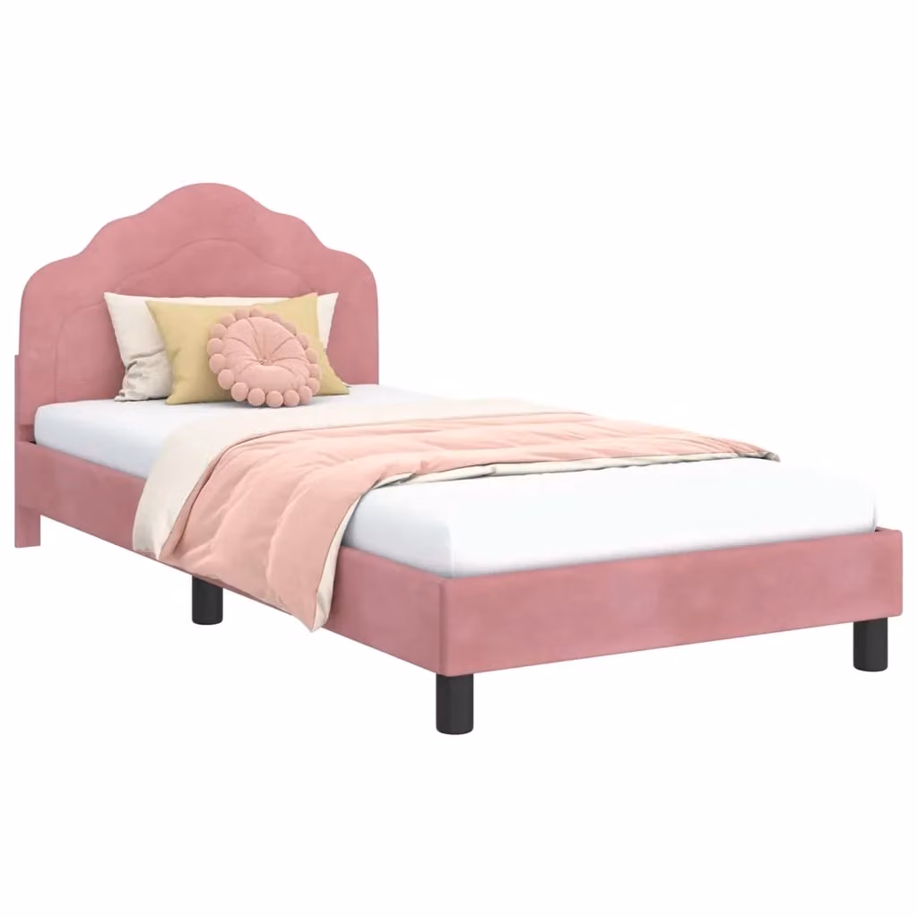 Struttura letto per bambini con testata e giroletto in velluto rosa, L/P/H: 190 x 90 x 85 cm – 2
