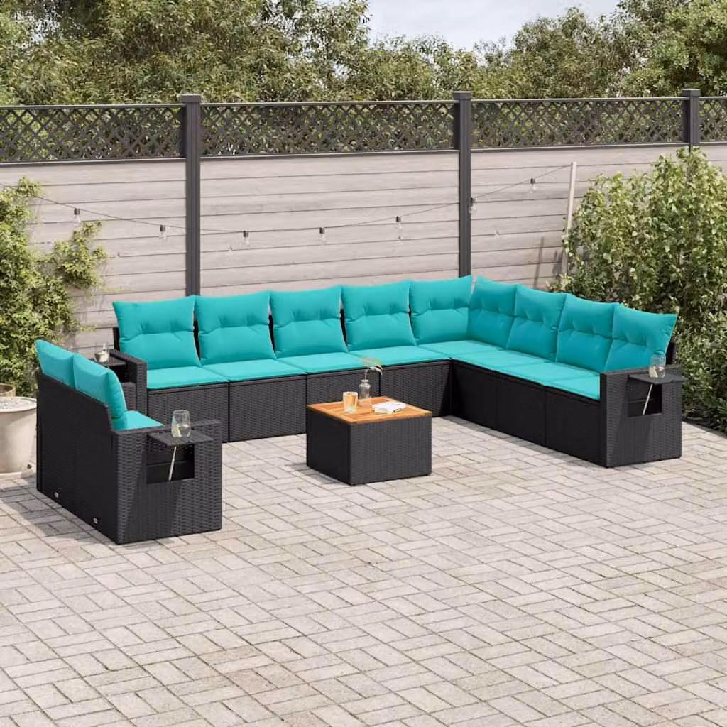Maison Exclusive - Set divano da giardino 11 pezzi con cuscini, polyrattan nero