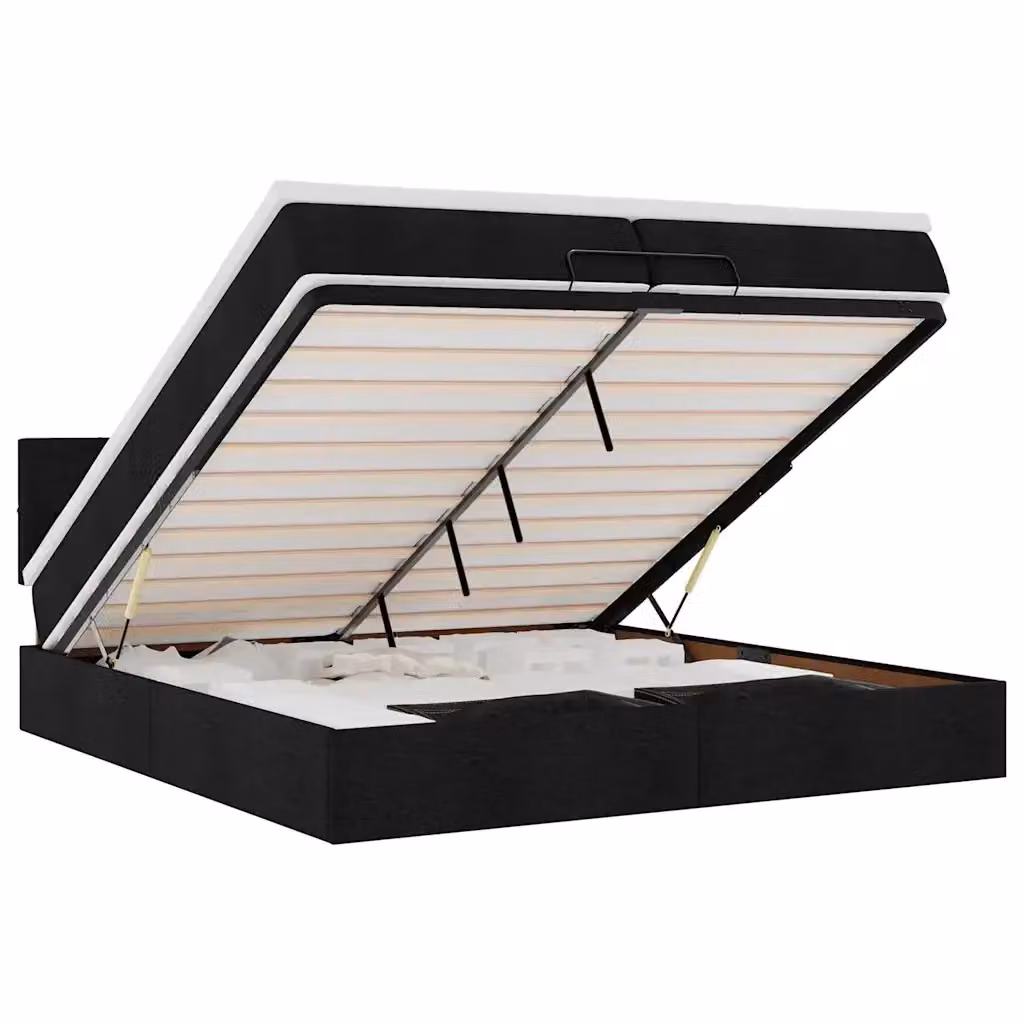 Letto con contenitore a sollevamento vidaXL in tessuto nero e bianco L 200 x P 200 x H 28 cm – 2