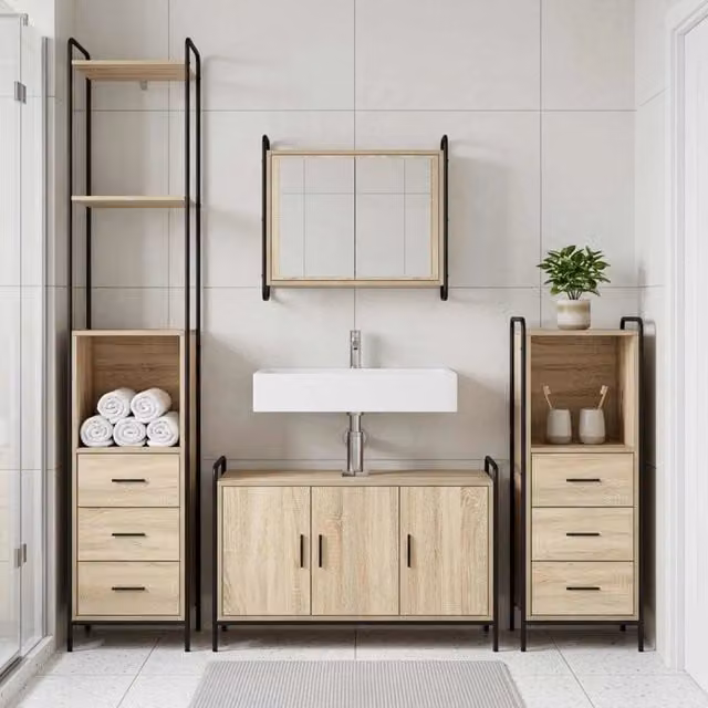 Set di Armadi da Bagno 3 pz Rovere Sonoma 40 x 36 x 200,5 cm 3444574