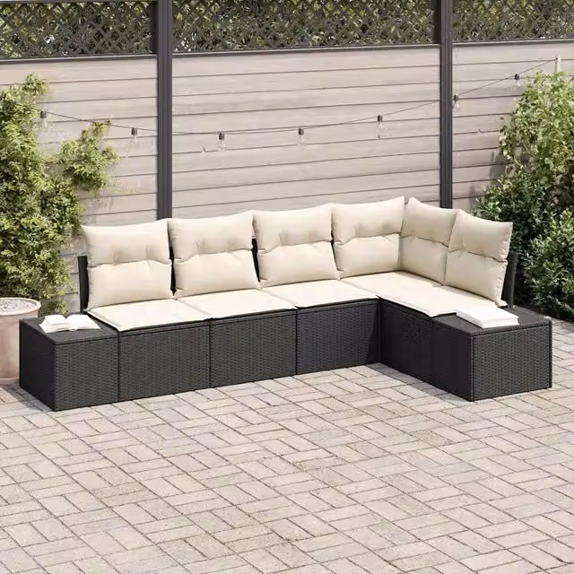 Set Divano da Giardino 5 pz Nero polyrattan 3347057