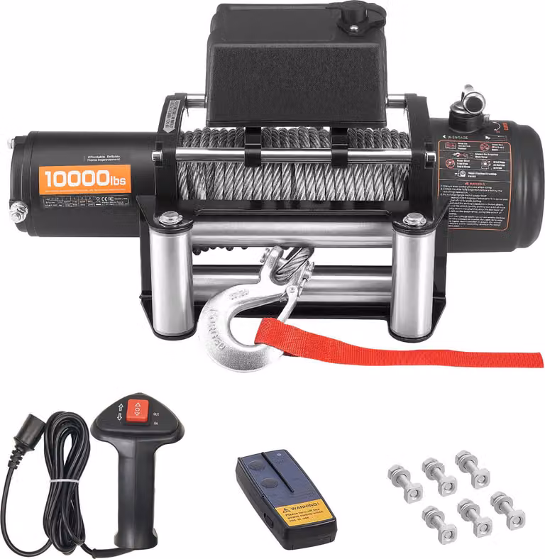 SucceBuy Argano elettrico a fune, 4500 kg, argano a 12 V DC con cavo d'acciaio Φ 8,3 mm x 19,8 m, telecomando wireless e a filo, IP55 adatto a SUV, jeep, rimorchio, barca e fuoristrada