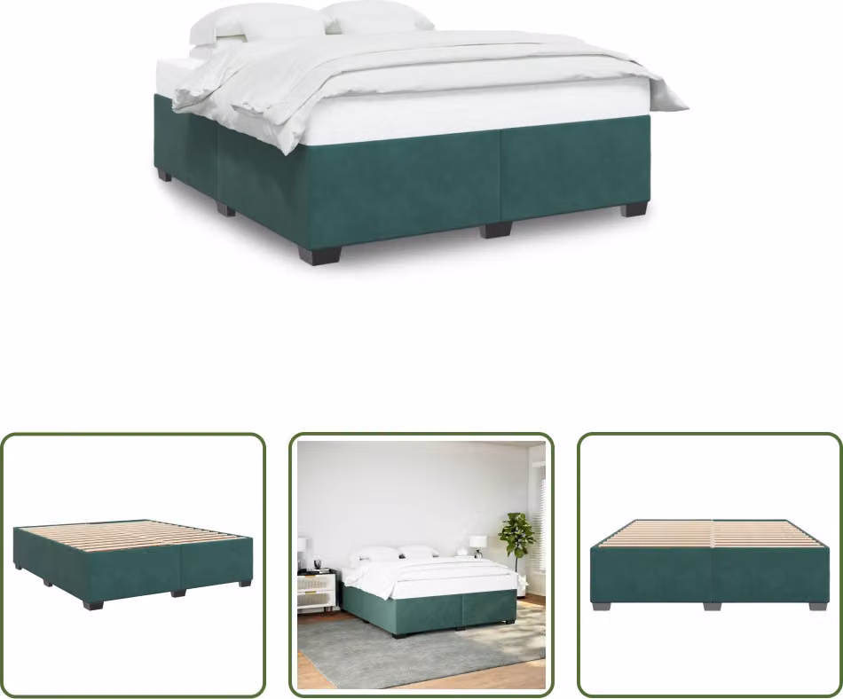 The Living Store Struttura letto in velluto verde scuro 200x200 cm
