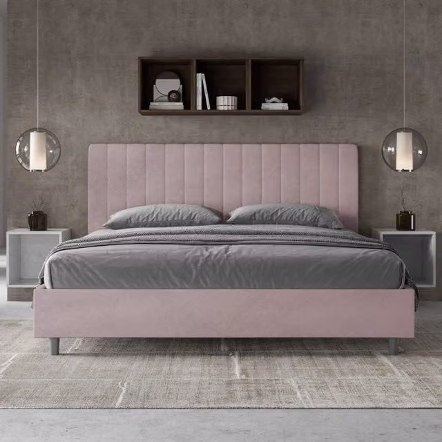 Letto matrimoniale king size Agueda ityhome con rete imbottita in microfibra colore glicine L/P: 180 x 200 cm