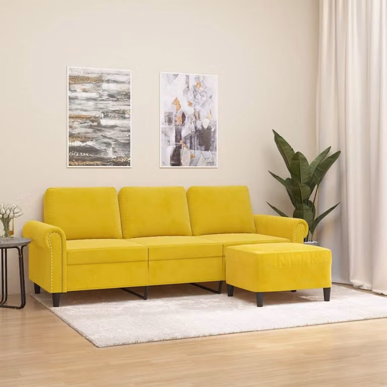 Maison Exclusive - Divano a tre posti con poggiapiedi, giallo, 180 cm, in velluto