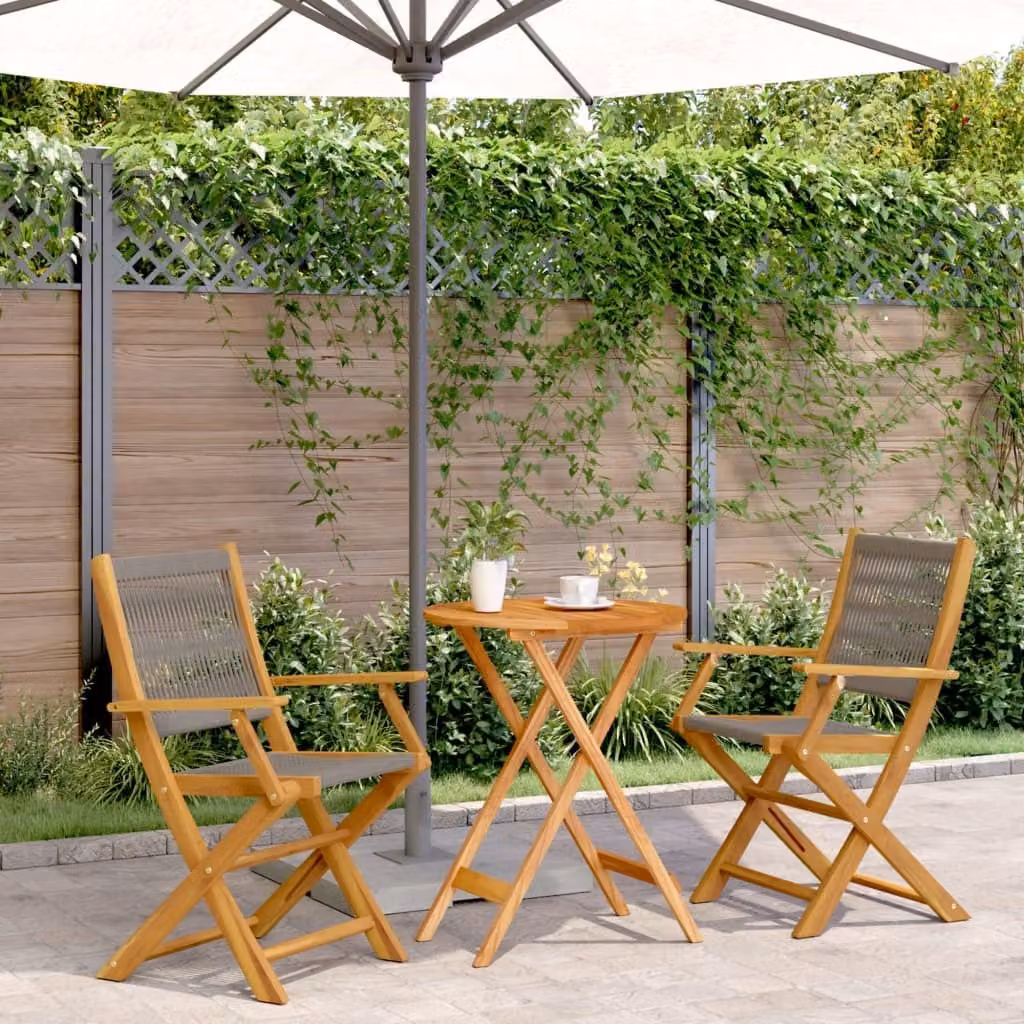 Maison Exclusive - Set da bistrot 3 pezzi, grigio, in polipropilene e legno massello