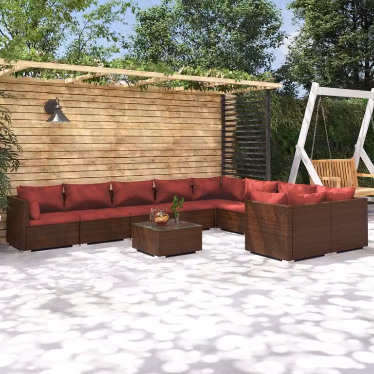 Maison Exclusive - Set da giardino da 10 pezzi con cuscini in polyrattan marrone