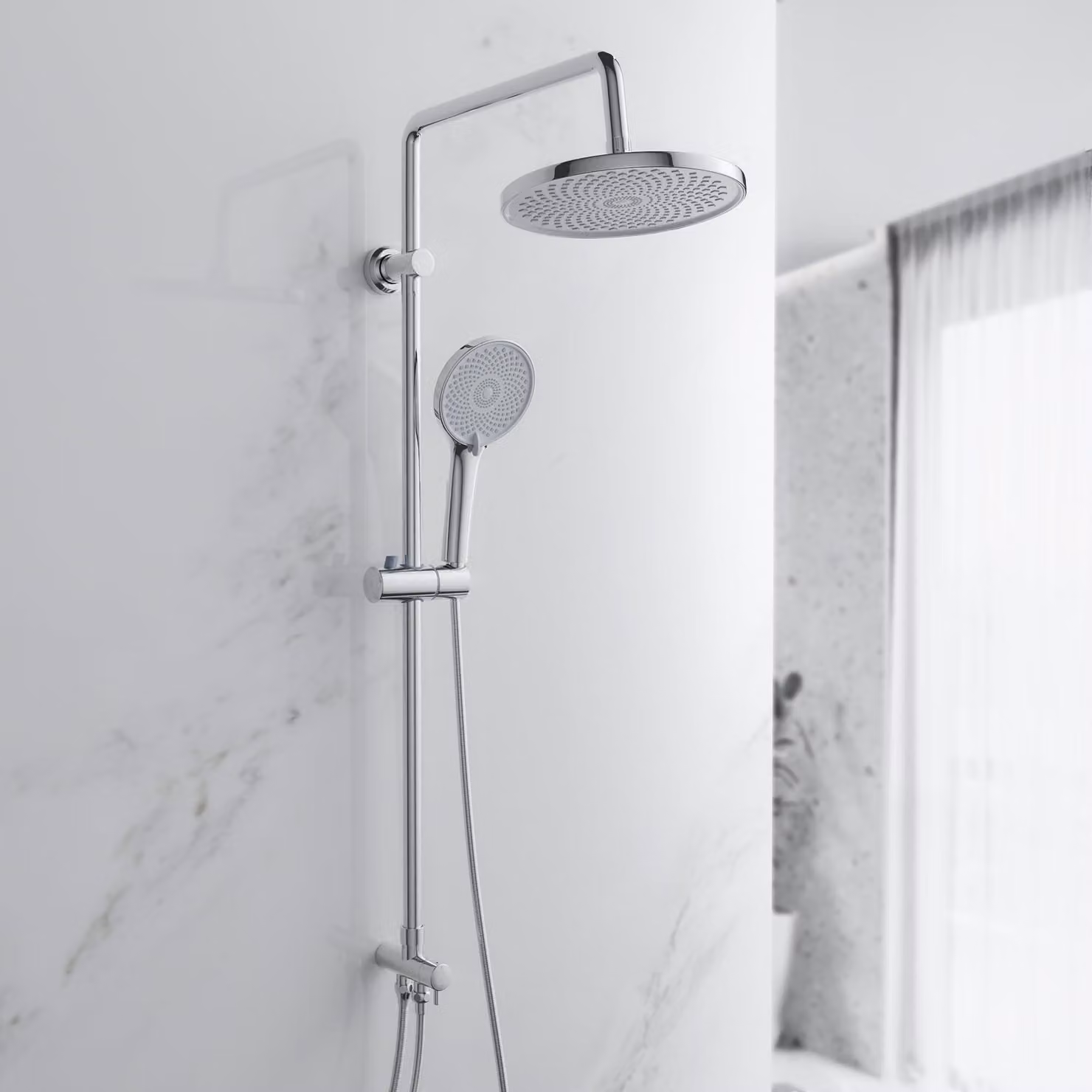 Set per doccia con soffione a mano, regolabile, 90 cm, cromato