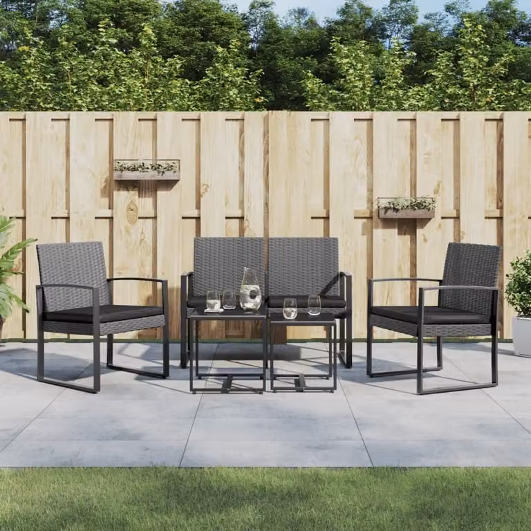 The Living Store Set da pranzo da giardino 5 pezzi con cuscini in rattan PP grigio scuro