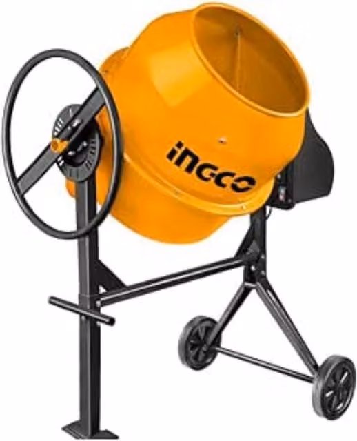 Betoniera elettrica Ingco da 180 litri, 800W, 28rpm, Gialla