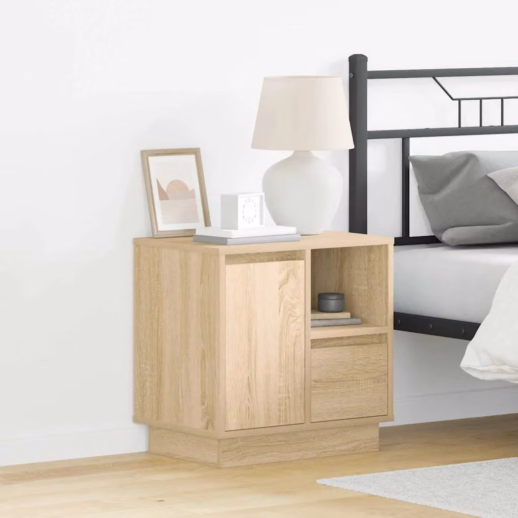 Armadio da notte vidaXL in legno MDF color marrone con illuminazione integrata, L 50 cm x P 34,5 cm x H 50 cm