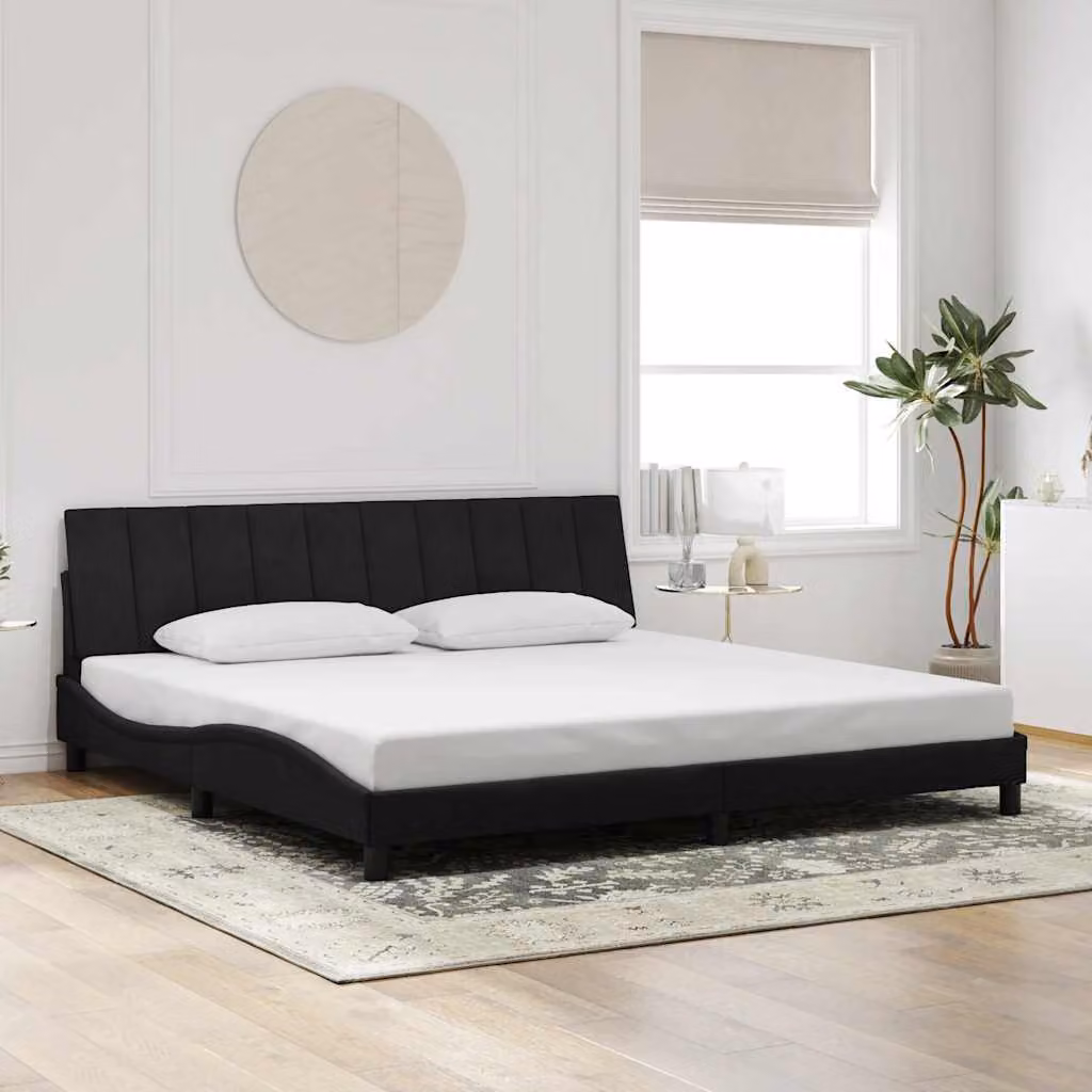 Giroletto senza materasso Hanko vidaXL in velluto nero con doghe in legno 200x200 cm – 1