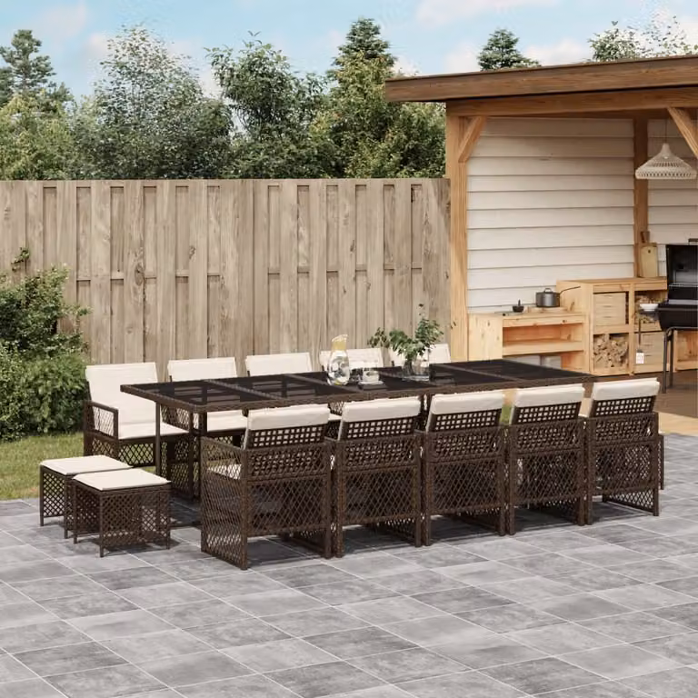 Maison Exclusive - Set da Pranzo da Giardino 15 pz con Cuscini Marrone Polyrattan