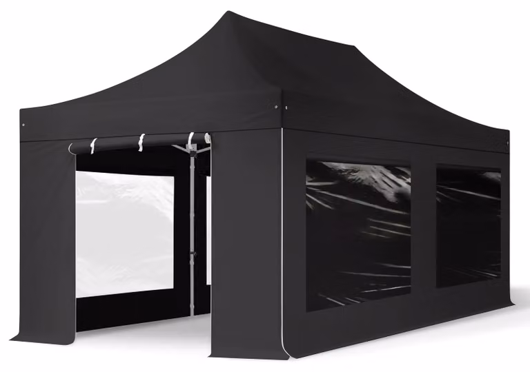 TOOLPORT 3x6m gazebo pieghevole PES con laterali (panoramiche), PROFESSIONAL alluminio, nero