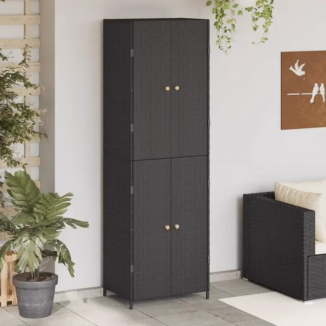Armadietto da giardino vidaXL in legno di acacia e rattan nero con ante a battente L/P/H: 59 x 40 x 180 cm