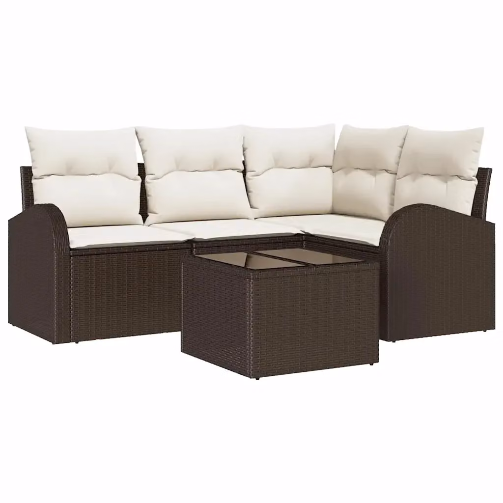 Set Divano da Giardino vidaXL a Forma di L con Tavolino e Cuscini, Marrone e Bianco – 2