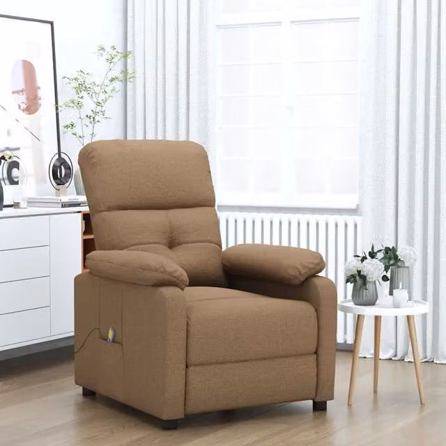 Poltrona Relax Recliner MERCATOXL in Tessuto Marrone con Braccioli e Struttura in Legno e Metallo – 1