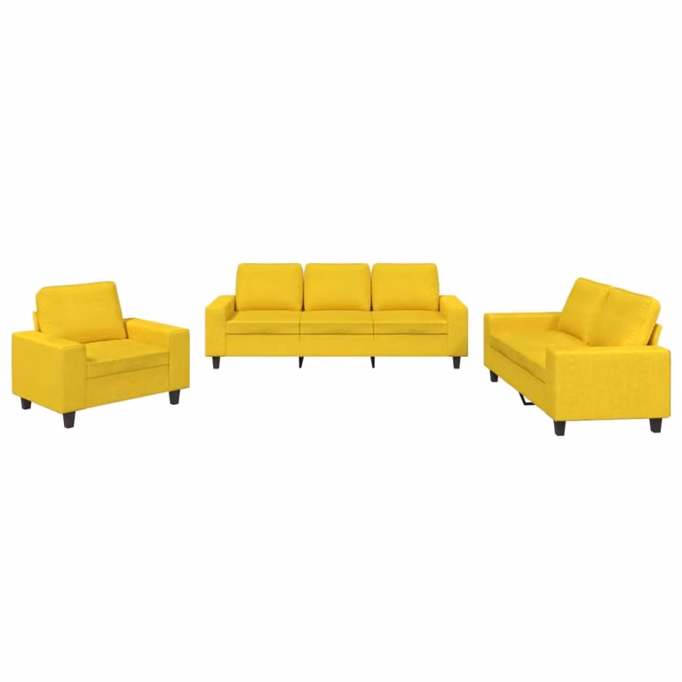 Set di Divani 3 pz Giallo Chiaro in Tessuto