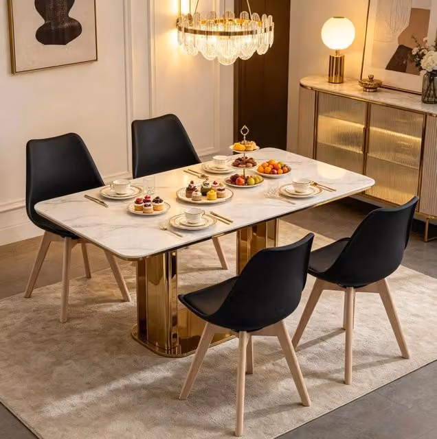 Set di 4 Sedie da Pranzo Girevoli in Pelle Sintetica e Legno Massello 40,5x83x40,5 cm