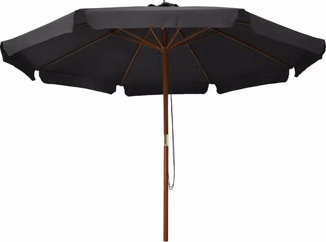 Ombrello da esterno DESIGN IN con palo in legno e copertura in poliestere color antracite, Diametro: 330 cm