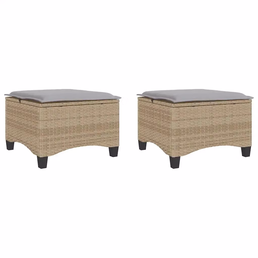 Set di 4 sgabelli da giardino vidaXL in polyrattan beige con cuscini, L/P/H: 55 x 55 x 36 cm – 2