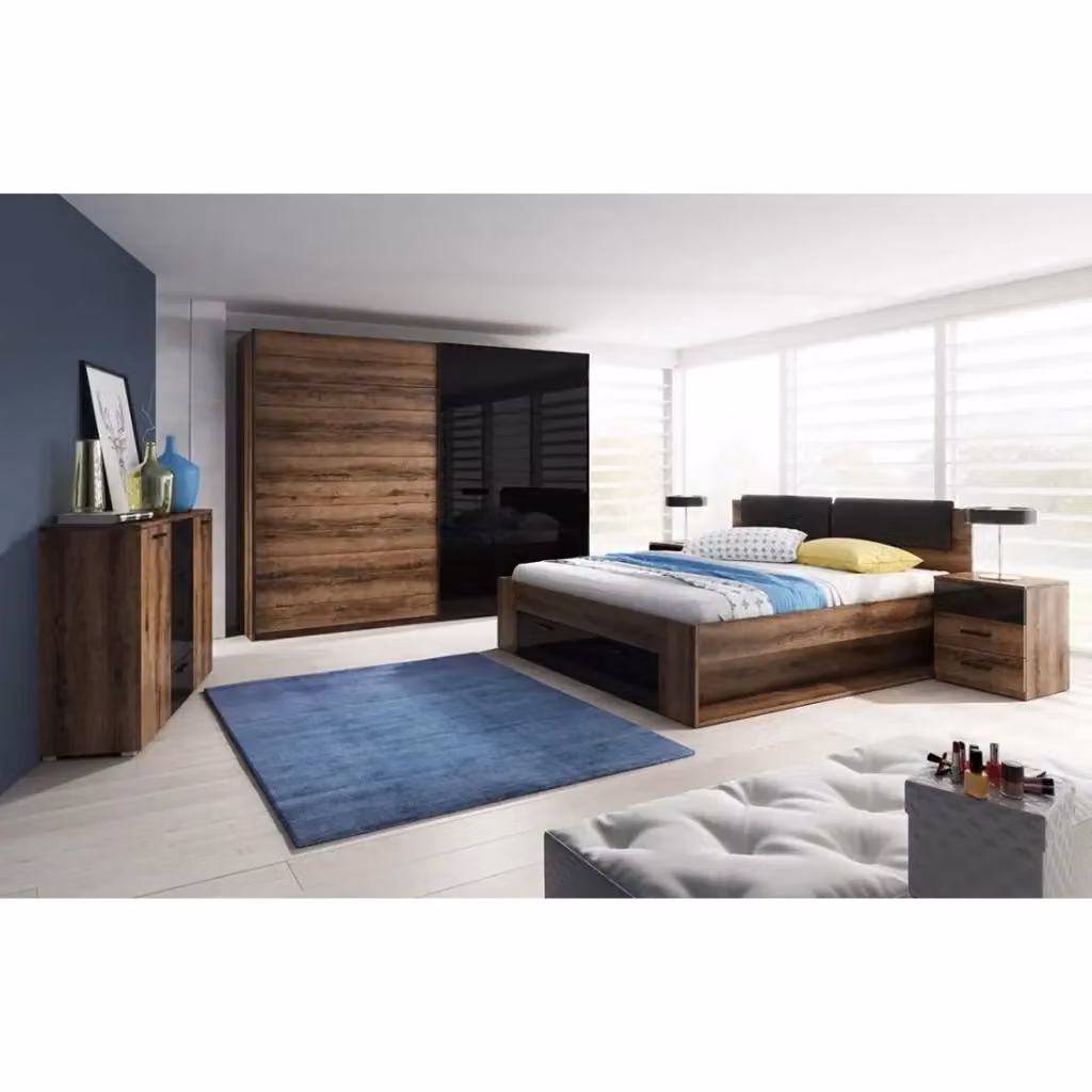 Armadio a 2 porte scorrevoli Meublorama Collezione FLOYD colore quercia scura e nero L: 220 cm, H: 210 cm, P: 61 cm – 2