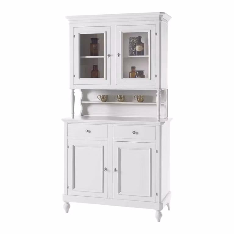 Cristalliera Napoletana a 4 ante in legno massello bianco Mobili 2G L/P/H: 112 x 40 x 206 cm