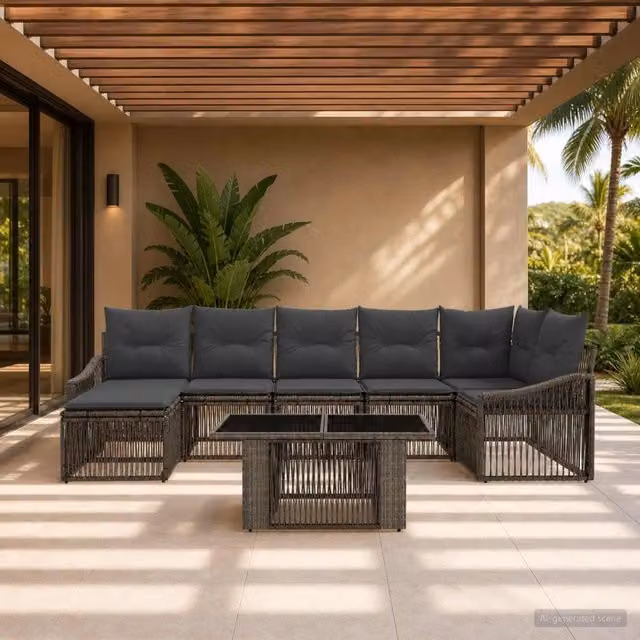 Set Divano da Giardino 8 pz Grigio e Grigio Scuro polyrattan 3437285