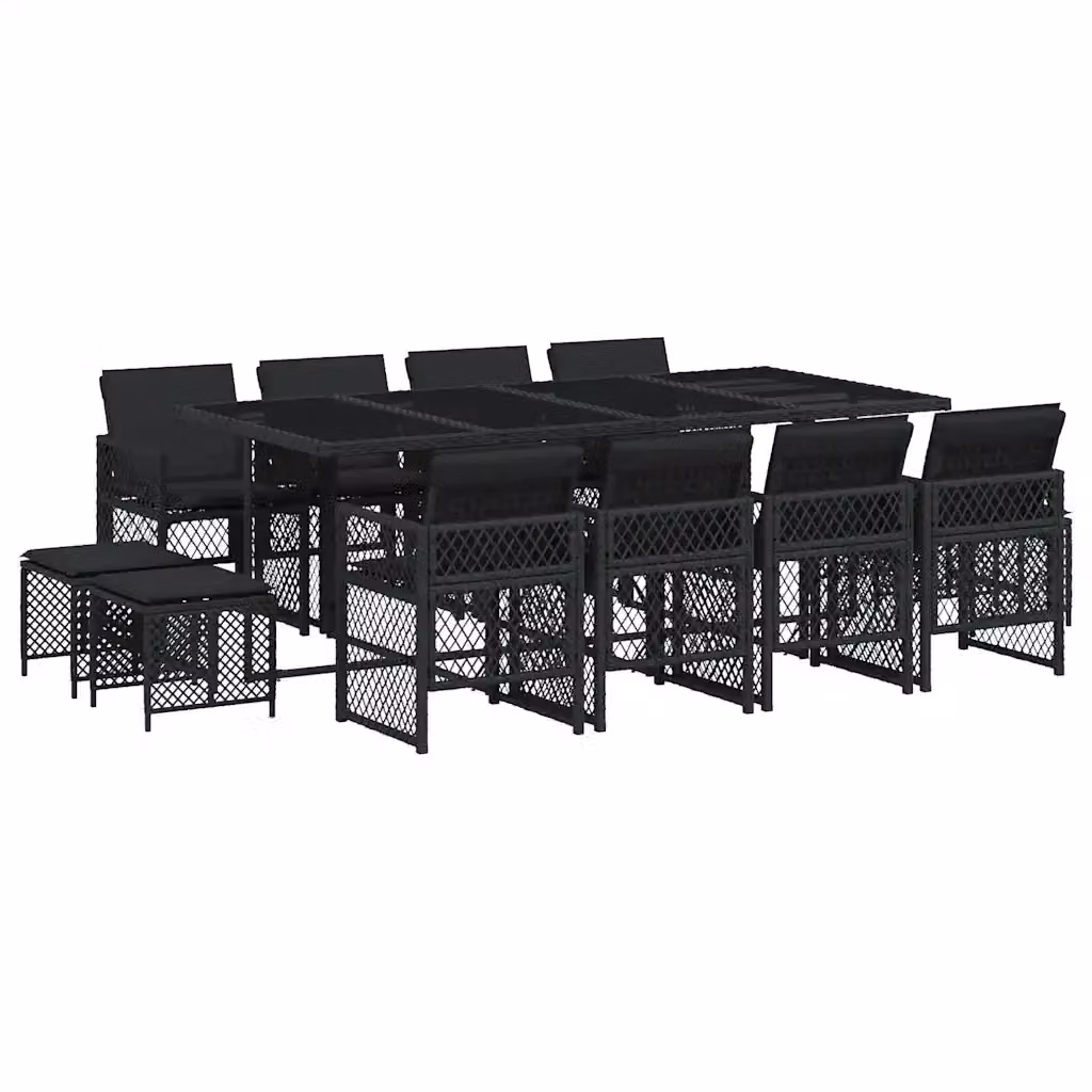 vidaXL Set da Pranzo da Giardino 13pz in Polyrattan Nero con Cuscini e Tavolo in Vetro – 2
